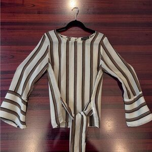 Luxology Cream/Navy and Orange Striped Tie-Front Blouse
